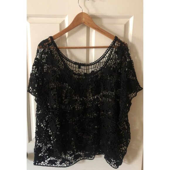 NWT Women's LANE BRYANT Crochet Blouse Black Size 22/24 Flower Pattern - Picture 7 of 10